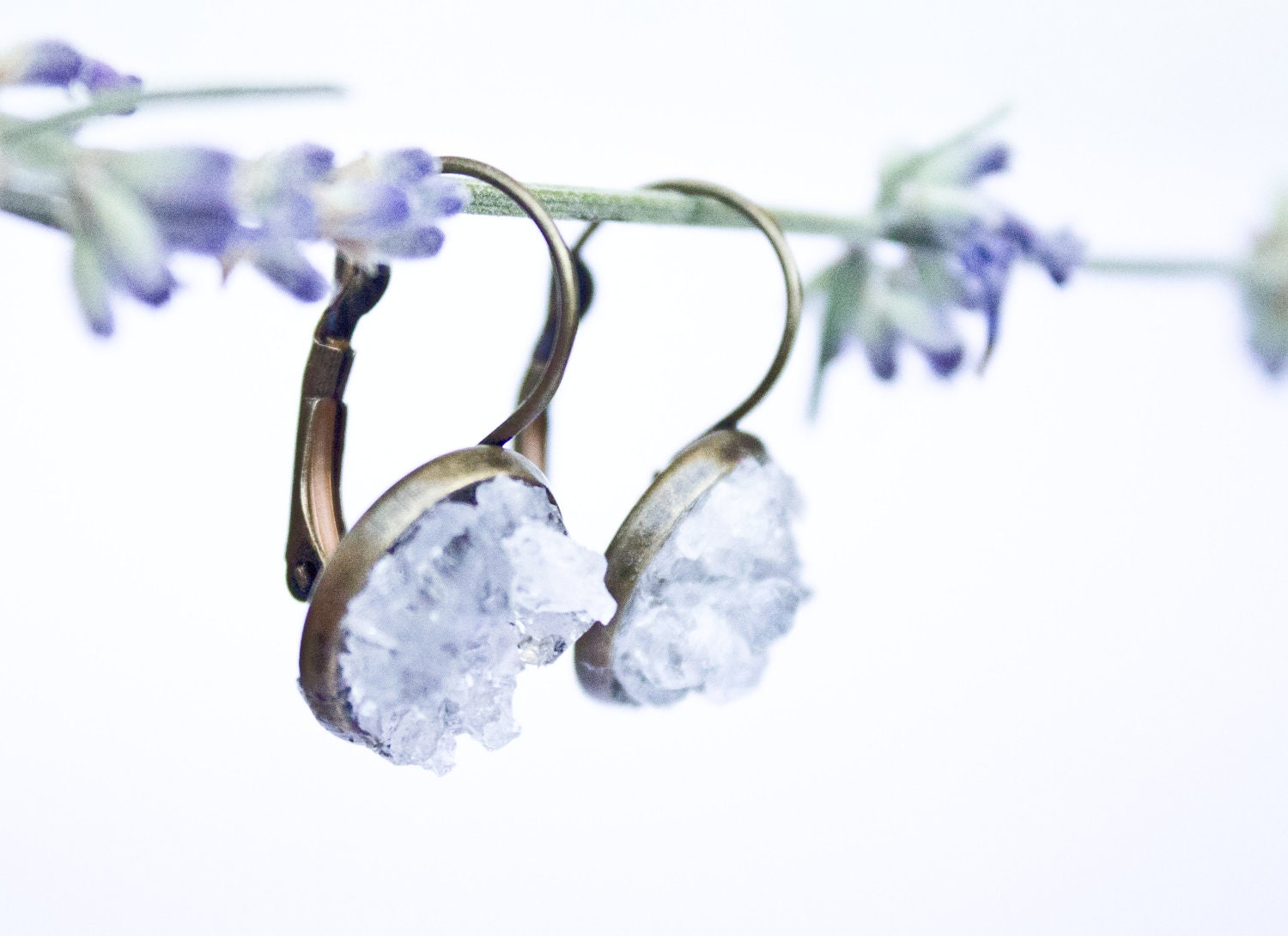 Celestite Spring brass earrings - gemstone earrings