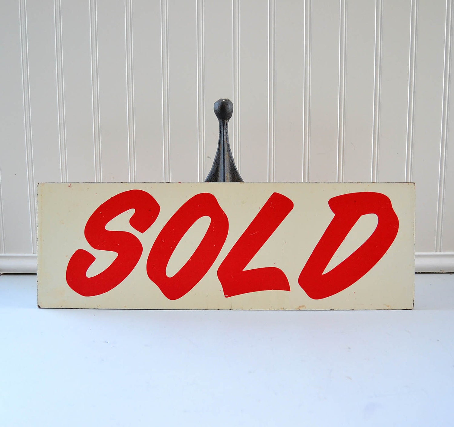 Vintage Sold Sign - Red White Type Lettering