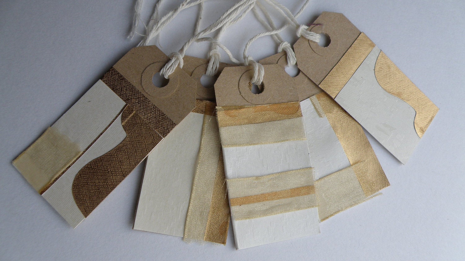 Cream & Gold - Set of five small handmade gift tags (wedding favour, christmas, birthday, present, holiday)
