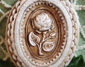 Linen & White ROSE Cast Stone Springerle German Mold Christmas Cookie Ornament Primitive Folk Art European Ornaments Shabby Chic