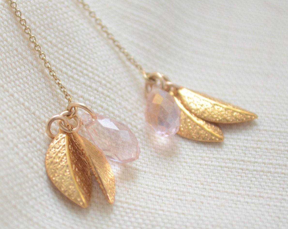 Autumn Golden Leaves and Sweet Pink Crystal Drops