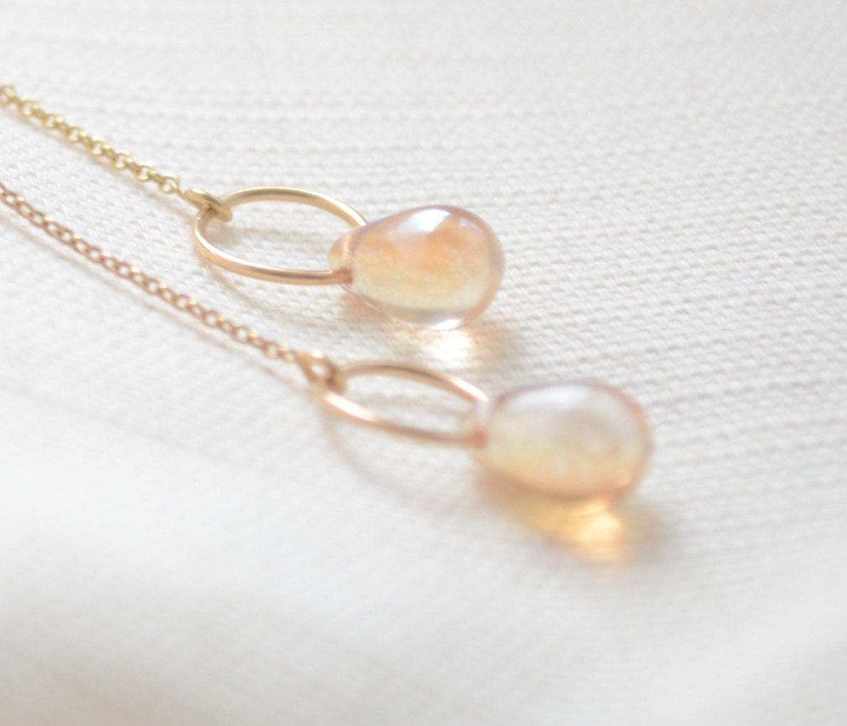 Champagne Drops and Golden Halos on 14kt Threader Earrings