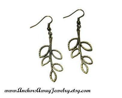 Bronze Branch Leaf Earrings - Nature Earrings