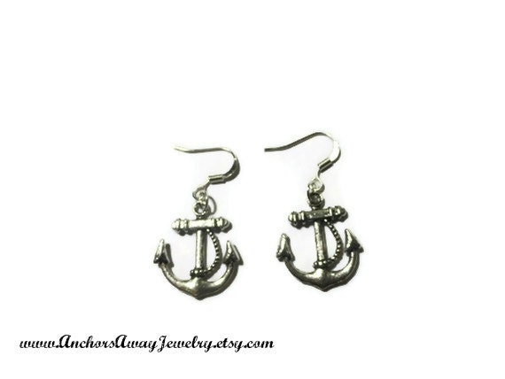 Silver Anchor Earrings - Sailor - Nautical Earrings