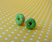 Fluorescent Sparkly Green Lime Icing Donut Earrings - Polymer Clay Food Jewelry