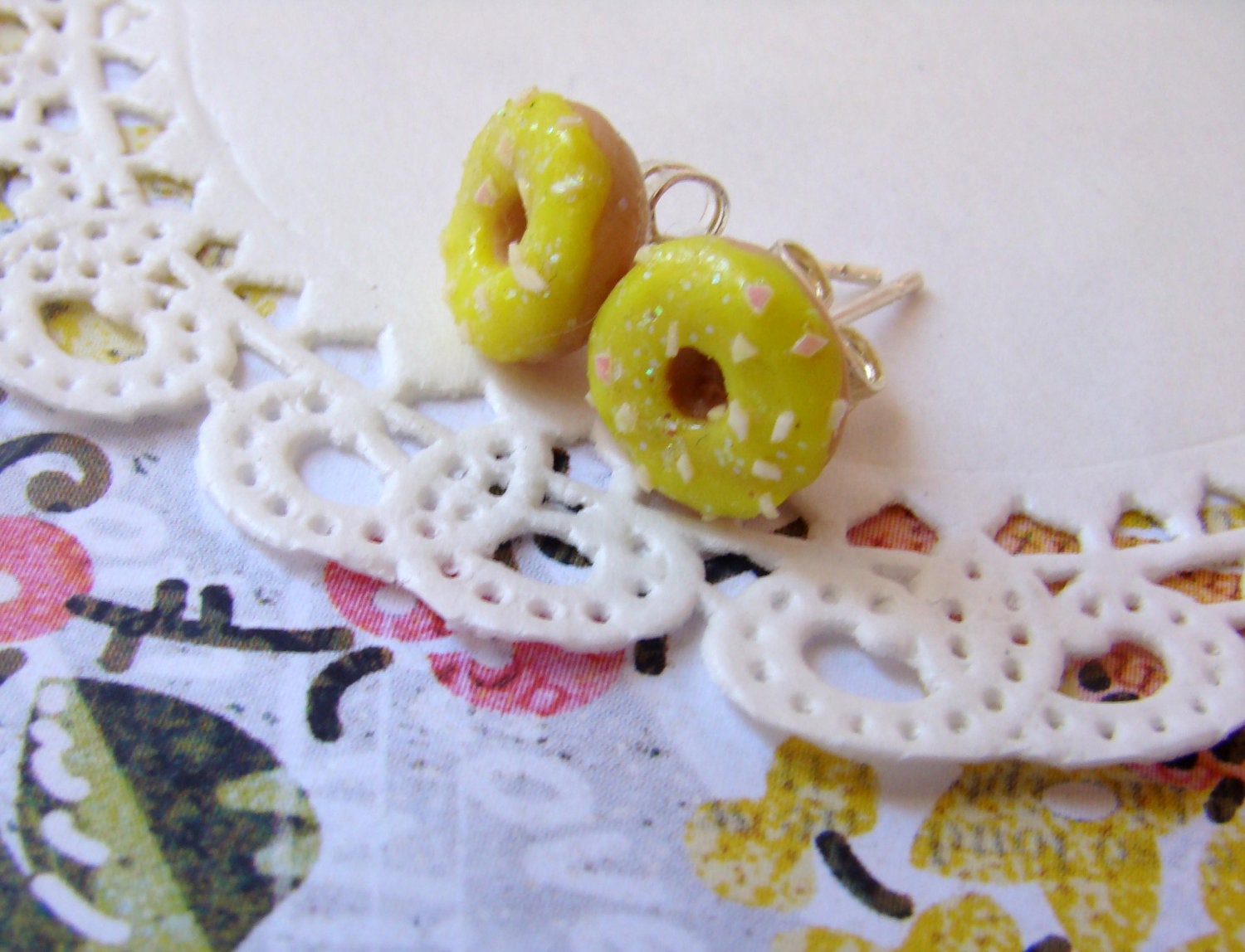 Fluorescent Sweet N' Sparkly Pineapple Donut Earrings - Polymer Clay Food Jewelry