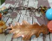 Copper Leaf Bracelet, Beaded Leaf Bracelet, Fall Harvest Bracelet, Beaded Fall Bracelet, Beaded Bracelet, Colorful  Bracelet, Stackable