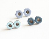 Pastel Earrings. Light Purple, Baby Blue  & Grey Stud Earrings. Upcycled Jewelry. Industrial Chic. Everyday Earrings.