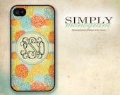 iphone 4 case - iphone 4s case - plastic or silicone rubber - floral monogram