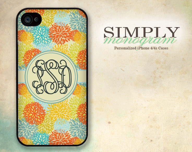 iphone 4 case - iphone 4s case - plastic or silicone rubber - floral monogram