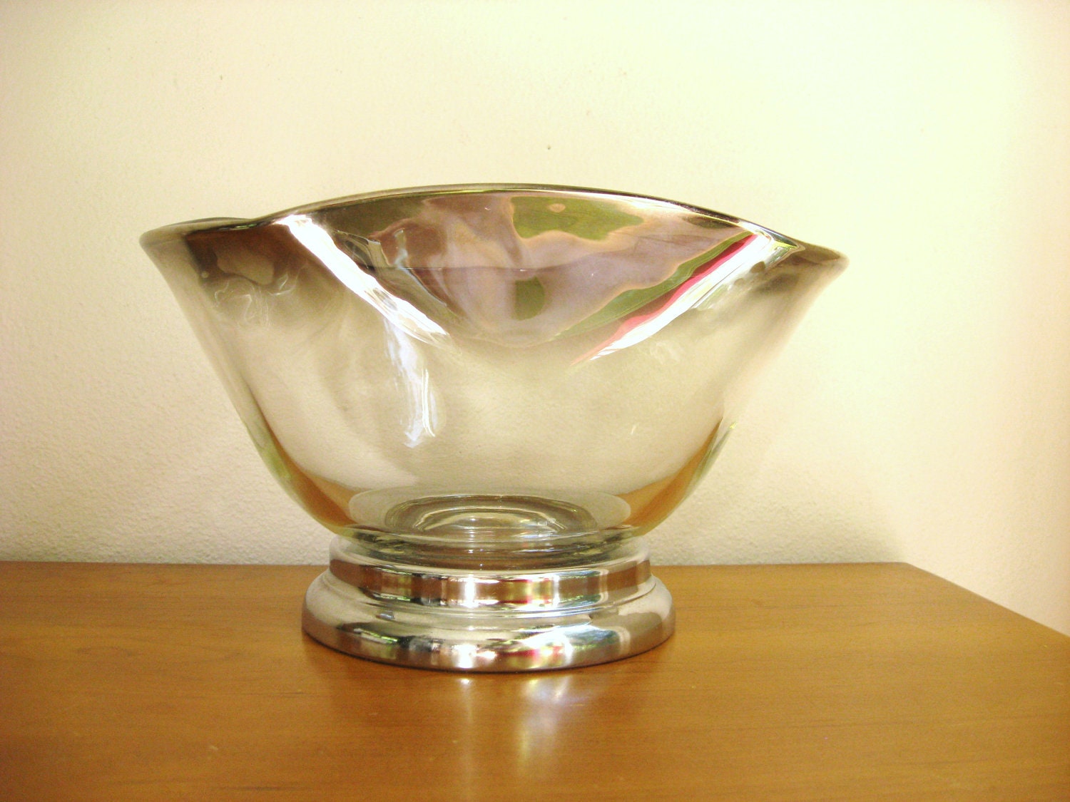 Vintage Silver Ombre Glass Bowl, Mid Century, Large size Bowl, Fruit or Punch or Chip Bowl