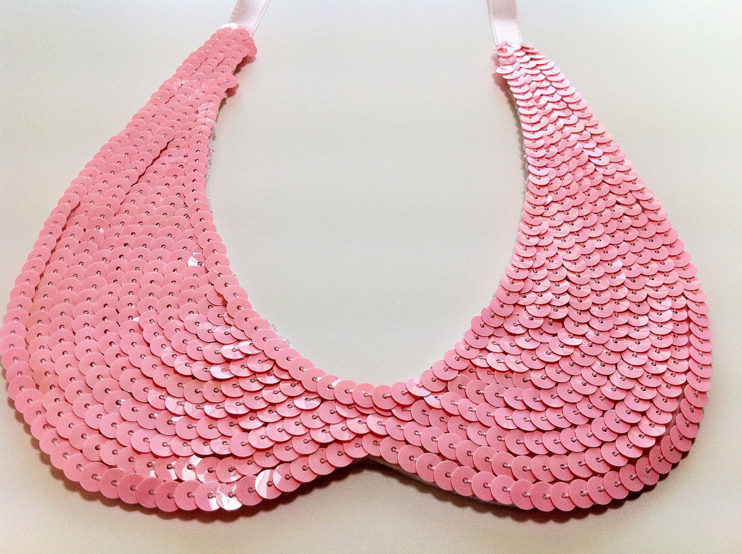 FREE SHIPPING - Candy Collar Necklace, Pink Sequin Embroidered Peter Pan Collar, Detachable Collar for Ladies