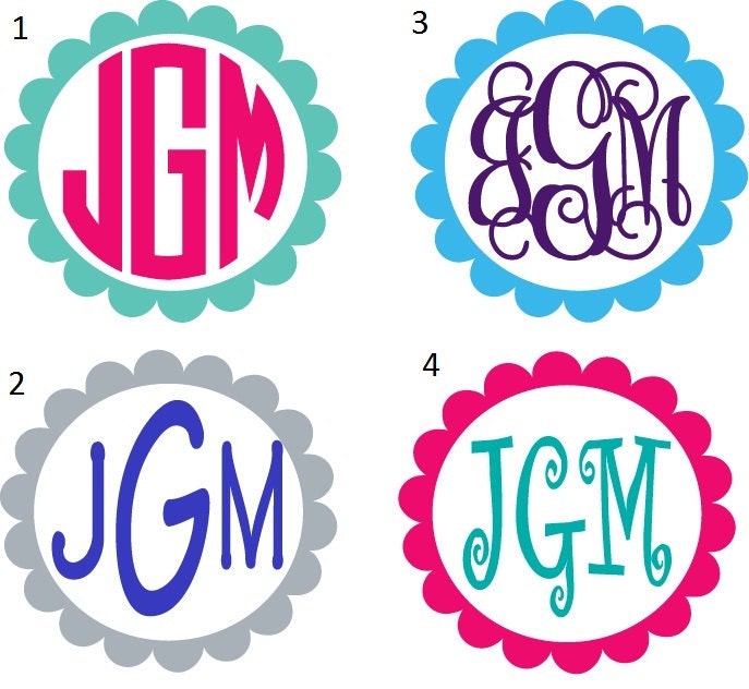 2 inch Scallop Monogram 2 Color Cell Phone Sticker Decal