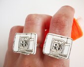 Geometric linear illustrated film camera plastic ring.vintage camera.lomography.indie ring.