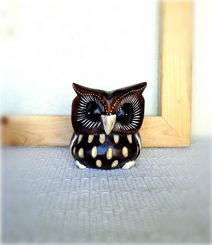 Hand Carved Wooden Owl Figurine Wood Bird Carving Owl Sculpture - Artbagss