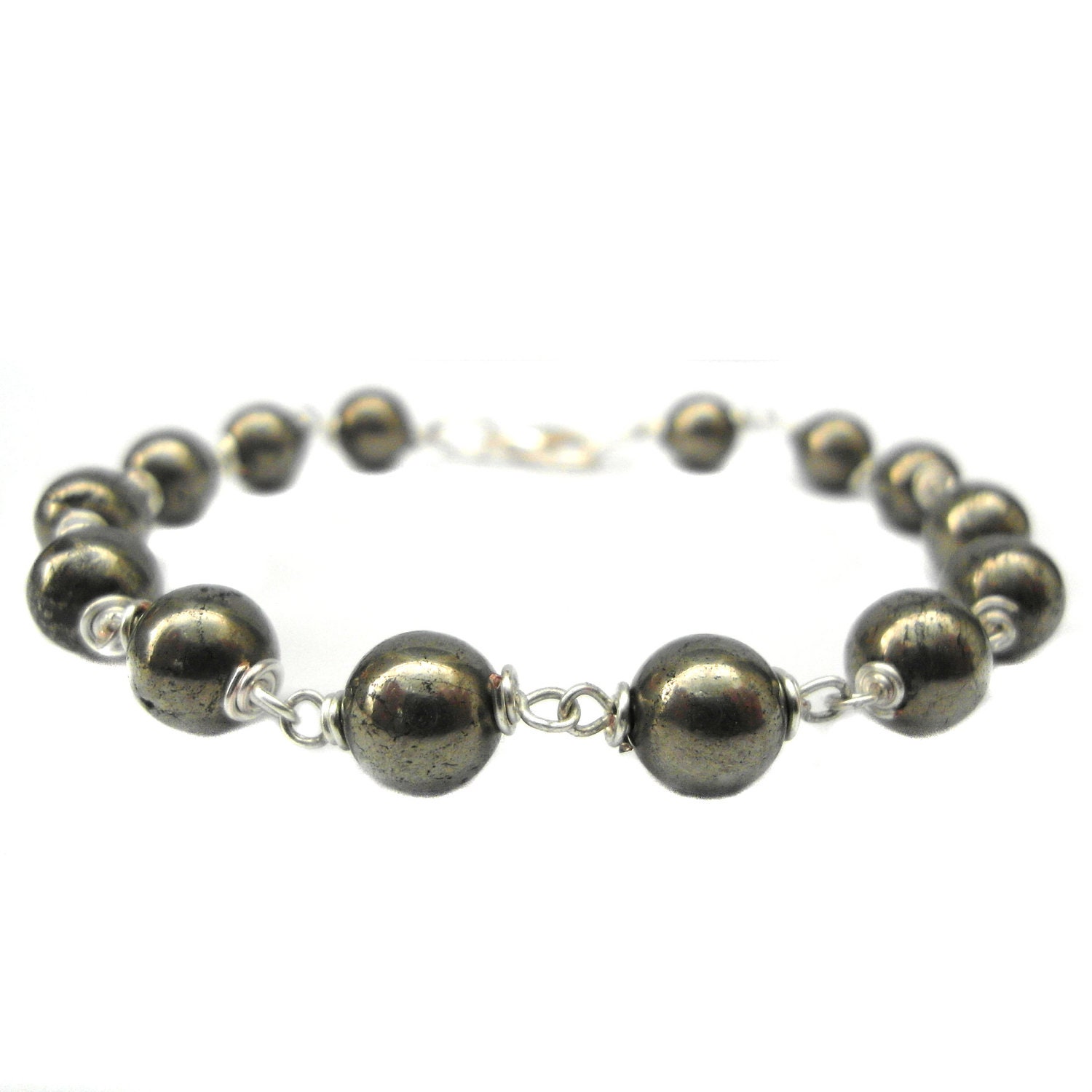 Pyrite Bracelet in Silver With Hand Wrapped Links