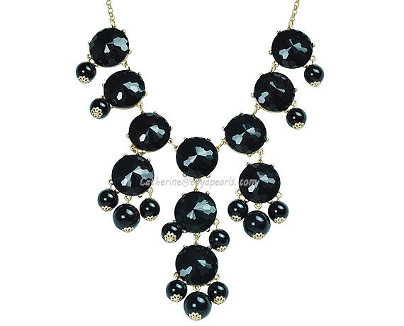 Bubble Bib Necklace, Bubble Necklace, Bubble Jewelry, Black Necklace, Black facet (Fn0508-F-Black)