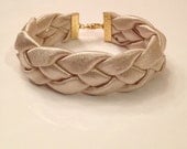 Braided Bracelet Champagne Sparkle, Fabric Bracelet, Fabric Cuff, Woven Bracelet
