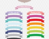 INSTANT DOWNLOAD - 17 Ribbon Banner Label Digital Clip Art - Rainbow - for scrapbooking, cards, stationary, invitations, blogs Il_170x135