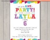 Printable Birthday Invitation - Art Party Rainbow Digital Invite - DIY paint arts crafts colorful invitation child children Il_170x135