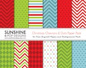 INSTANT DOWNLOAD - Christmas Holiday Chevron Patterns Digital Paper Pack - chevron & polka dots for scrapbooking, invitations, backgrounds Il_170x135