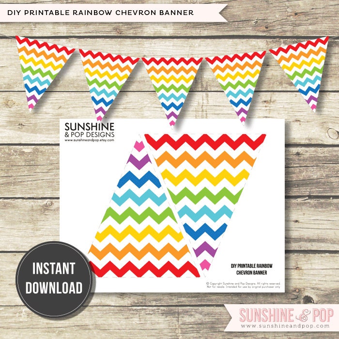 INSTANT DOWNLOAD - Rainbow Chevron Banner Printable Flag Bunting- for art party, rainbow party, decorations birthday Il_170x135