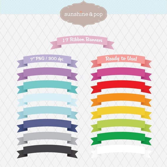 INSTANT DOWNLOAD - 17 Ribbon Banner Label Digital Clip Art - Rainbow - for scrapbooking, cards, stationary, invitations, blogs Il_570xn