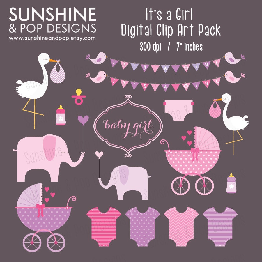 INSTANT DOWNLOAD - It's a Girl Digital Baby Shower Clip Art for scrapbooking, invitations, and all paper crafts Il_570xn