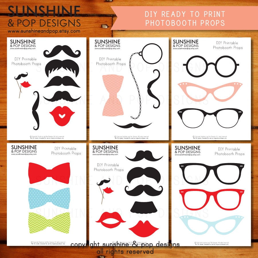 INSTANT DOWNLOAD - DIY Mustache Photo booth Props - Printable Lips Glasses Ready to Print Pdf - Moustache party printable photobooth Il_570xn