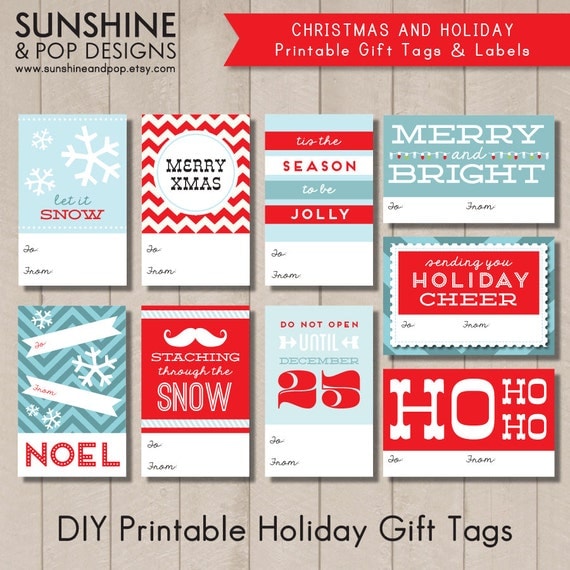 INSTANT DOWNLOAD - Christmas Holiday Printable Gift Tags & Hang Tags - DIY Holiday Labels for presents red blue Pdf Il_570xn