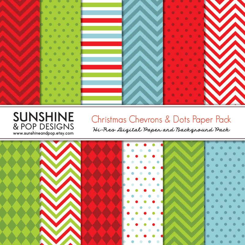 INSTANT DOWNLOAD - Christmas Holiday Chevron Patterns Digital Paper Pack - chevron & polka dots for scrapbooking, invitations, backgrounds Il_570xn