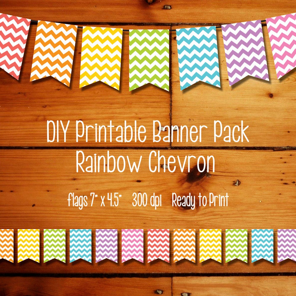 INSTANT DOWNLOAD - DIY Chevron Party Printable Flag Banner - Rainbow Chevron - event decorations, bunting decor, rainbow party, art party