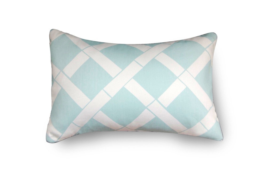 SALE. Trellis Pillow Blue Lattice with insert 12X18 inch