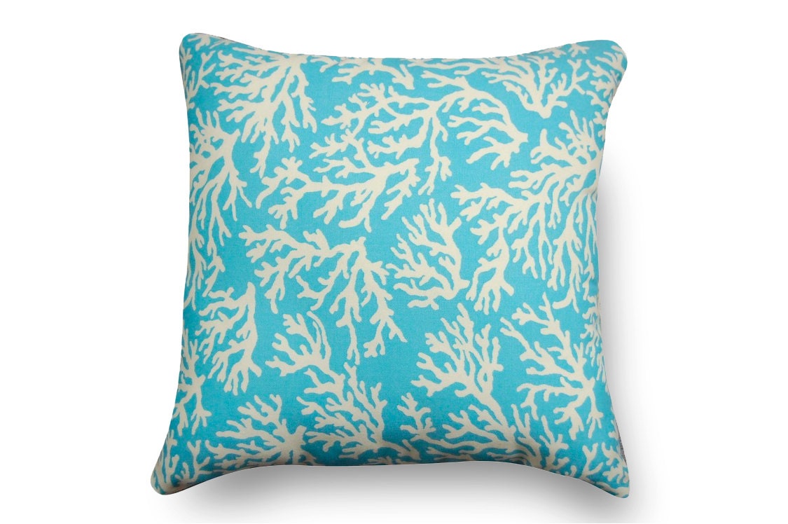 Blue Coral Pillow Outdoor Indoor with insert 18X18