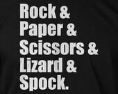 Rock Paper Scissors Lizard Spock Funny Geek Nerd Cool  Tee Shirt T Shirt  Mens Ladies Womens Youth Kids