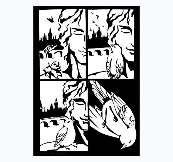 The Happy Prince - Oscar Wilde fairytale illustration- comic art- pen and ink drawing- 8.5 x11 archival art print