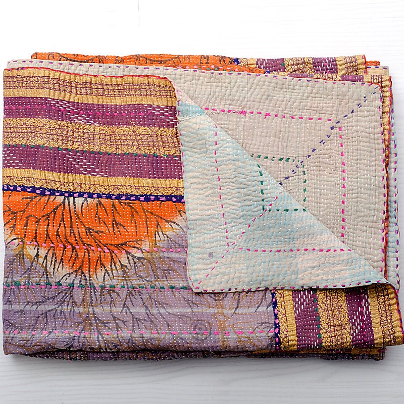 Reversible Antique Quilt, Antique Kantha Throw,  Patchwork Kantha Quilt, Vintage Quilt, Kantha quilt, Antique Kantha Blanket