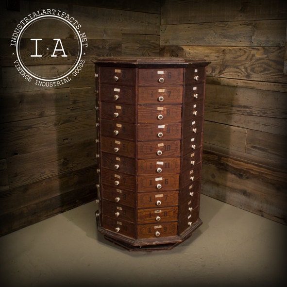 Vintage Antique Industrial Wooden Hardware Parts Carousel Storage Rack