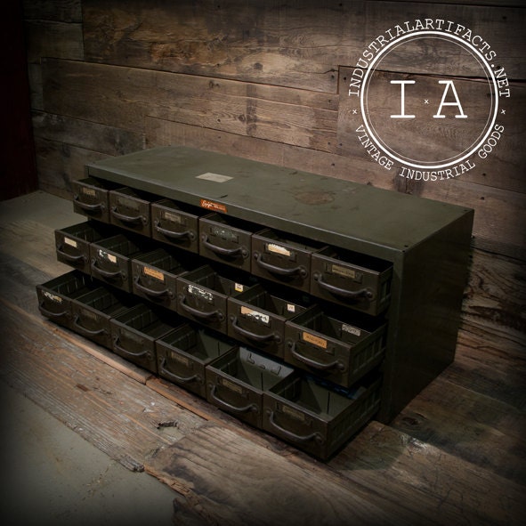 Vintage Industrial Steel Parts Cabinet Jewelry Chest Factory Tool Box