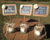 Shabby Chic Rustic Chalkboards in Mason Jar - Rustic Wedding Decor - Set of 3 - Wedding Chalkboards