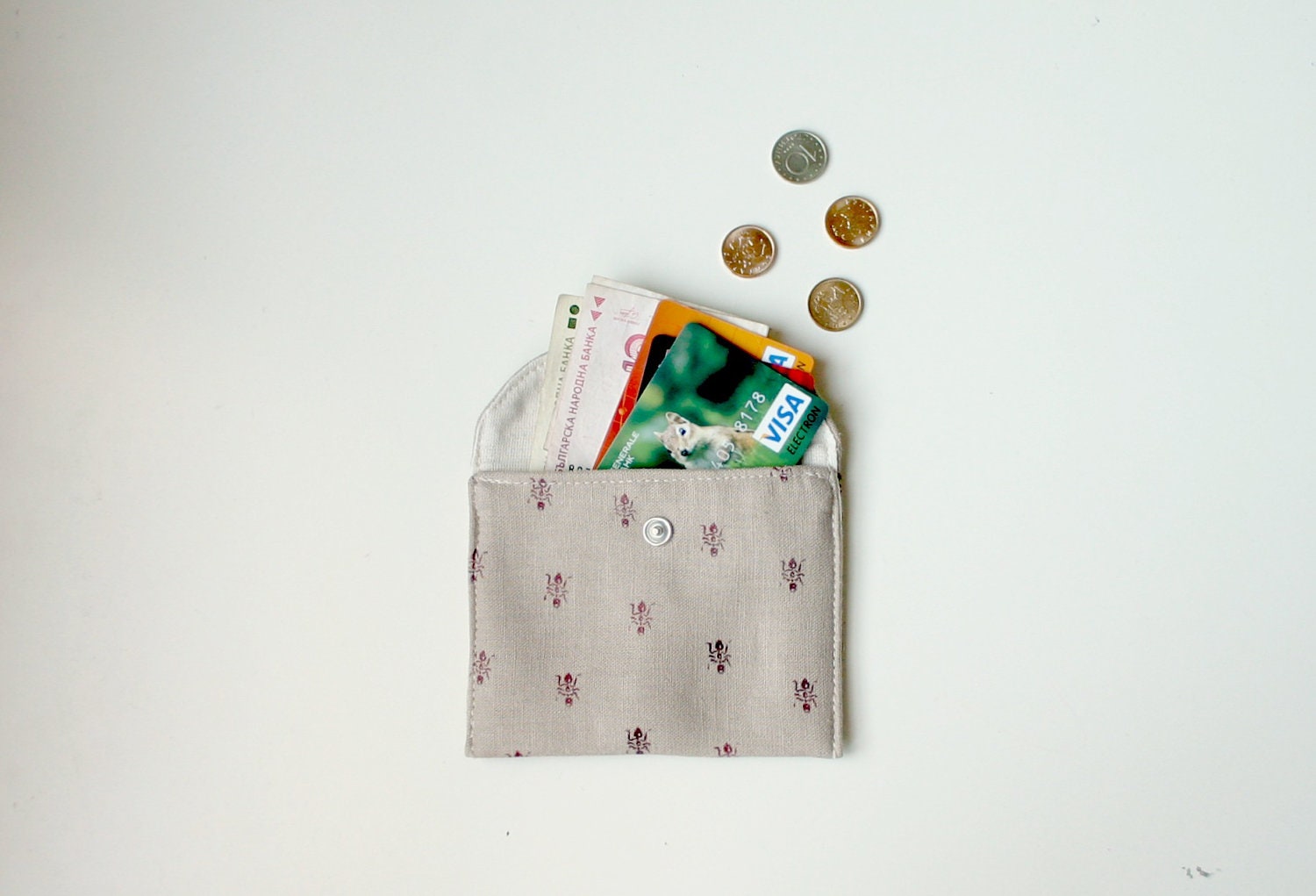 Small wallet Card case Card holder Hand stamped fabric Ants - TwoLittleAnts