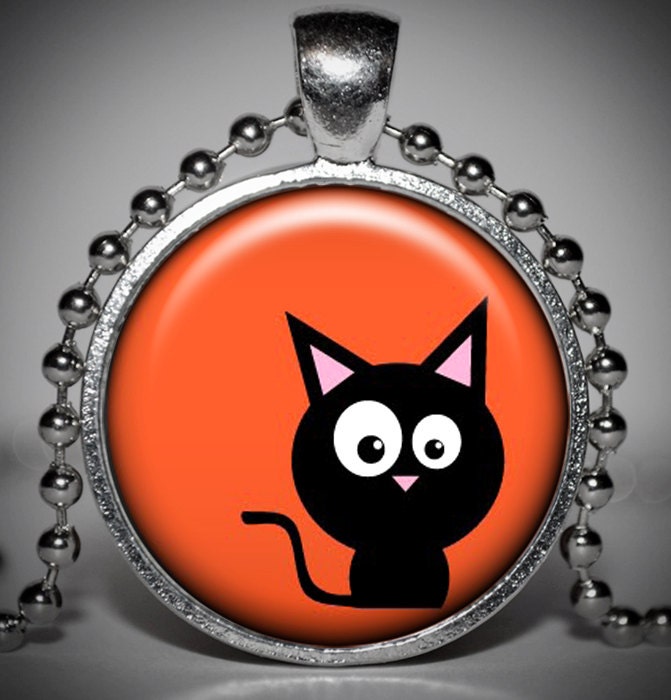 Halloween Cat Pendant-Halloween Necklace-Halloween Jewelry - Jaylos