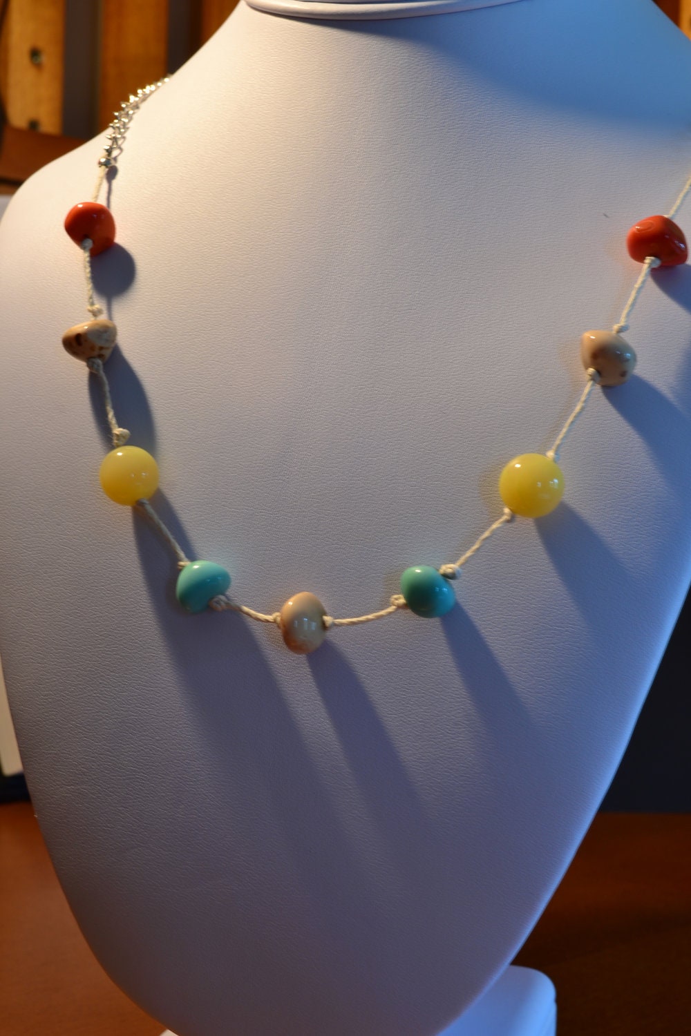 Beaded Natural Cotton Cord Necklace