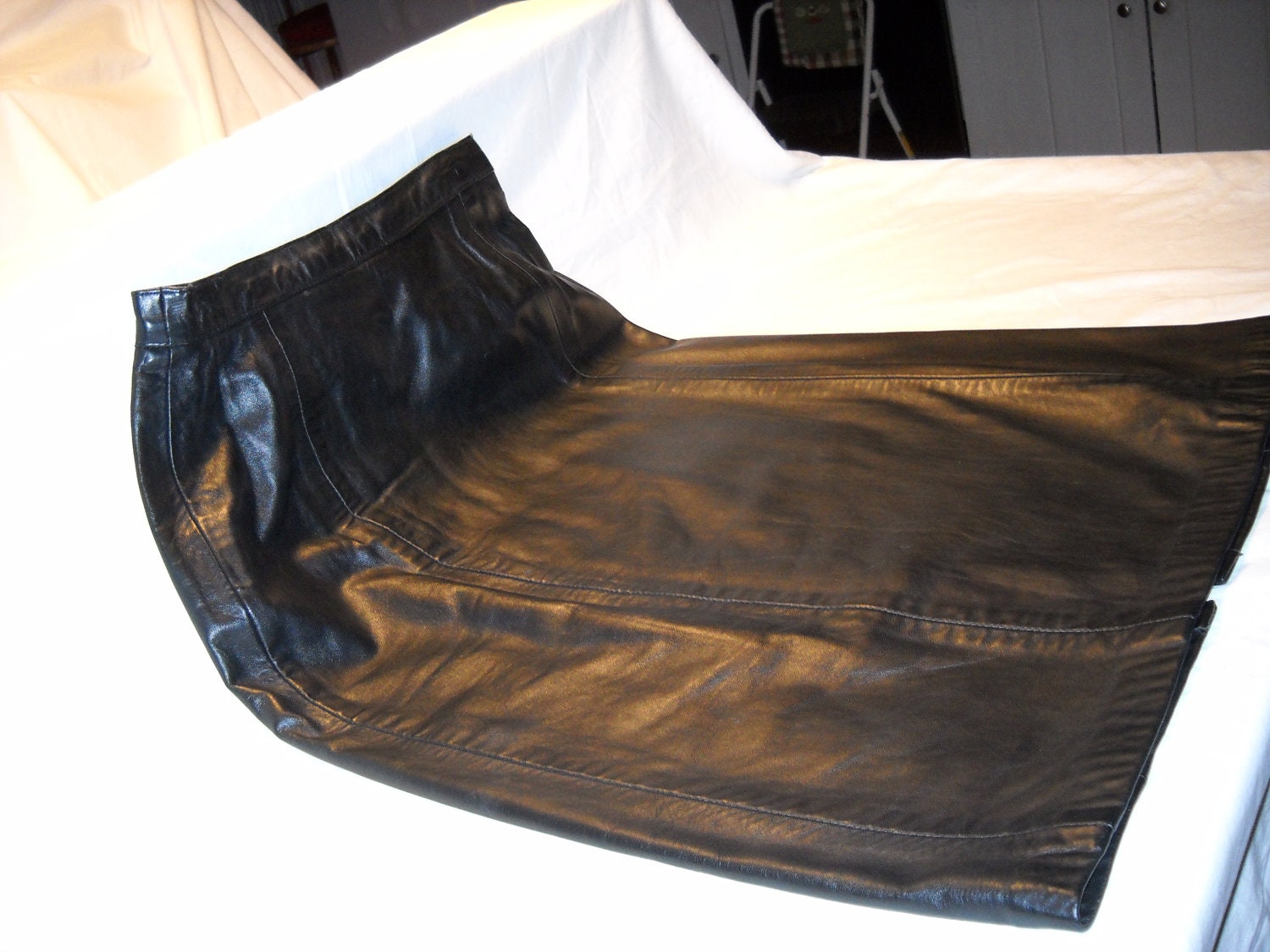 Vintage Black Genuine Leather High Waist "Pencil" Skirt