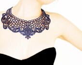 Rothelia // Handmade Navy Blue Crochet Cotton Lace Collar Necklace Applique Blouse Accessories Bib Necklace