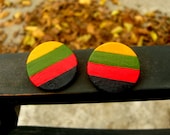 Round Handpainted Wooden Caribbean African American Colored Post Earrings