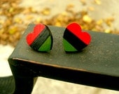 African-American Flag colored wooden heart shaped post earrings