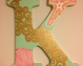 Custom Hand Painted Wooden Letter Initial Nautical