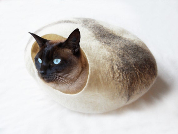 Cat Bed Cat Cave Cat House Felted Wool with FREE Cat Ball - Large, medium or small