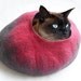 Cat Bed Cave House hand Felted Wool Grey and Pink with FREE Cat Ball